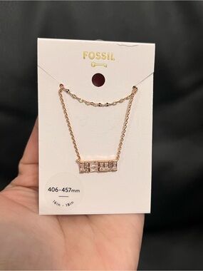 Fossil rose gold tone brass sparkling baguette necklace 16”-18”